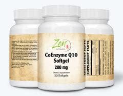 Zen Supplements CoEnzyme Q10 200mg - Coq 10 in Vitamin E Oil - Antioxidant Support Heart Health Energy Healthy Cholesterol - Non-GMO &amp Gluten Free 30-Softgel