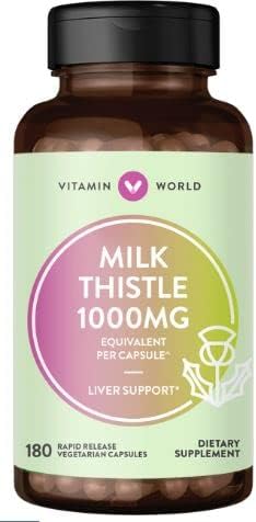 Vitamin World Milk Thistle 1000mg 180 Rapid Release Vegetarian Capsuls Silymarin Marianu
