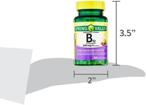 Spring Valley B12 500 mcg- Sublingual Cherry Flavor 200 ct (Pack of 2) Set by Basket Goods