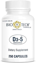 Bio-Tech Pharmacal D3-5 (5000 IU) 250 Capsules – All-Natural Supplement – Supports Bone &amp Immune Health – No Dairy Fish Gluten Peanut Shellfish &amp Soy – No Artificial Colors
