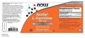 NOW Foods Acetyl L-Carnitine 500mg 200 Vcaps Pack of 2