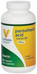 The Vitamin Shoppe Pantothenic Acid 500mg Vitamin B5 - Energy Production &amp Hair Skin Nails | Essential B Vitamin | 300 Capsules | Beauty