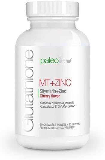 PaleoLife Premium Glutathione + Milk Thistle + Zinc - 90 Chewable Tablets Cherry Flavor (3-Pack)