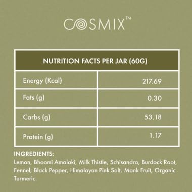 cosmix Love Your Liver Detoxification of Liver &amp Kidney Purifies Blood Reduce Inflamation Bhumi Amalaki Milk Thistle Turmeric 60G - Makes Upto 40 Servings Plant-Based Superfood Blend