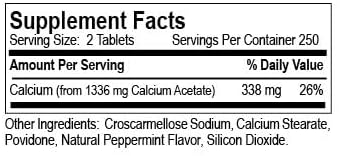 Dialyvite Calcium Acetate - 500 Tablets - Calcium Supplement for Dialysis