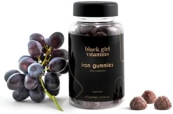 Black Girl Vitamins - Iron Gummies (20 mg) Supports Iron Deficiency &amp Anemia Gluten-Free Gelatin Free Made in The USA (Grape 60 Count) 30 Day Supply