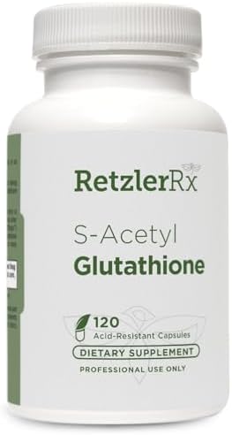 RetzlerRx S-Acetyl Glutathione Supplement 100 mg. per Capsule Made in USA - 120 Acid-Resistant Capsules - Antioxidant Support - Non-GMO Soy &amp Gluten-Free / Bergaflow® Pharmaceutical Grade