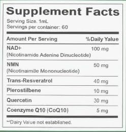 Cellular Energy &amp Anti-Aging Drops – Nicotinamide Adenine Dinucleotide Pathway Support with Resveratrol Nicotin Amide Riboside CoQ10 NMN &amp Quercetin – 2 fl oz