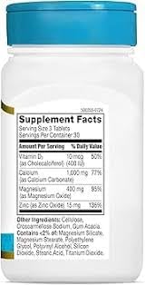 21st Century Cal Mag Zinc +D Vitamin Supplement - 90 Tablets Pack of 6