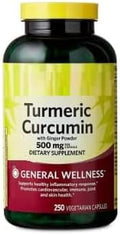 SEDLAV Turmeric Curcumin with Ginger Powder General Wellness Dietary Supplement Vegetarian Capsules 500 mg 250 Count + Sticker Designed for Routine-Based Wellness Integration