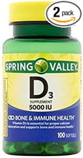 Spring Valley Vitamin D-3 Maximum Strength Softgels 5000 Iu Dietary Supplement 100 ct (2 Pack)