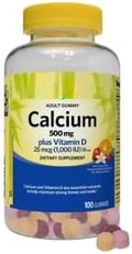 SEDLAV Calcium 500 mg Plus Vitamin D 25 mcg Bone Health Dietary Supplement Gummies 100 Count Sticker Developed for Routine Use in Daily Wellness Plans