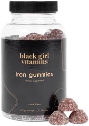 Black Girl Vitamins - Iron Gummies (20 mg) Supports Iron Deficiency &amp Anemia Gluten-Free Gelatin Free Made in The USA (Grape 60 Count) 30 Day Supply (Pack of 2)