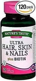 Nature's Truth Ultra Hair Skin &amp Nails plus Biotin Coated Caplets - 60 ct Pack of 2