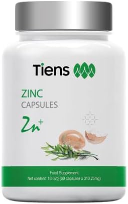 Tiens Zinc Supplement - 60 Zinc Vitamin Capsules for Healthy Hair Skin Nails Vision Fertility &amp Immune System - Essential Zinc Tablets with Natural Ingredients