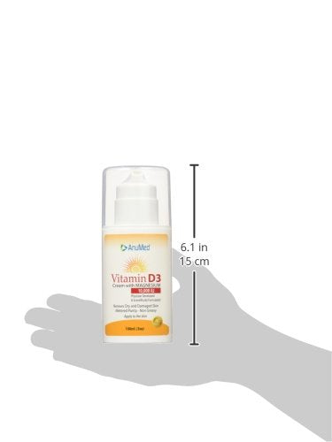 ANUMED - Vitamin D3 10000 IU Cream with Magnesium + Hyaluronic Acid + Vitamin E for Beautiful and Healthy Skin Care. Promotes Stronger Bones Muscles Joints Heart Immune System Non-Greasy (3oz)