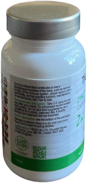 Tiens Zinc Supplement - 60 Zinc Vitamin Capsules for Healthy Hair Skin Nails Vision Fertility &amp Immune System - Essential Zinc Tablets with Natural Ingredients