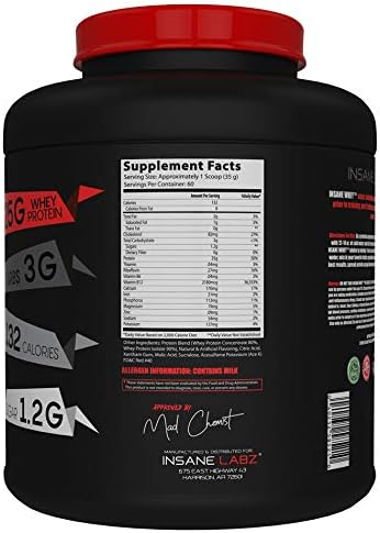 Insane Labz Insane Whey100% Muscle Building Whey Protein Post Workout BCAA Amino Profile Mass Gainer Meal Replacement 5lbs 60 Srvgs (Strawberries &amp Cream)