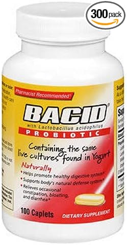 Bacid Probiotic with Bacillus Coagulans for Digestive Health 2 Million Live Cultures 100 Count Capsules in Each Pack (Pack of 3)