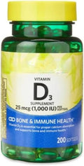 SEDLAV Vitamin D3 Bone &amp Immune Health Dietary Supplement Softgels 25 Mcg (1000 IU) 200 Count Sticker