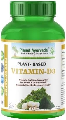 Planet Ayurveda Plant Based Vitamin D3 Organic Healthy Bones Immunity Mood for Women Men Children 60 CT (30-60 Days) (Pack of 1)