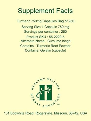 Turmeric Capsules 750mg Bag of 250