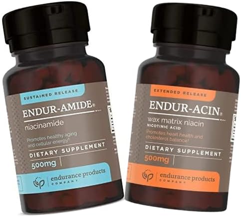 Endurance Products EPC Company NAD+ Niacinamide B3 Endur-Amide 500mg 200 Tablets and ENDUR-ACIN Niacin - Vitamin B3 Niacin 500mg Extended Release &amp Low-Flush 200 Tablets