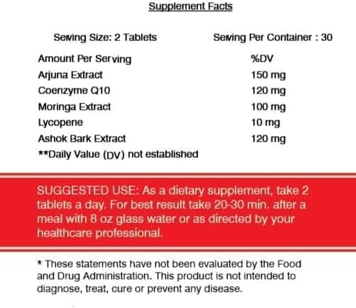 Natural Cardiovax with Coenzyme Q10 Arjuna Extract &amp Moringa Extract - 60 Capsules