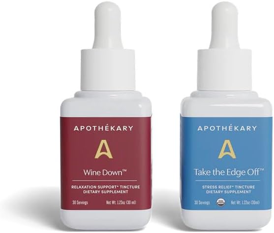 Apothékary All Day Stress Duo Herbal Supplement Liquid Drops Contains Wine Down 30 Servings and Take The Edge Off 30 Servings Support Relaxation Stress Relief and Natural Sleep 60 Servings