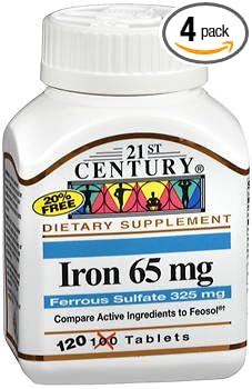 21st Century Iron 65 mg with Ferrous Sulfate 325 mg - 100 Tablets Pack of 4