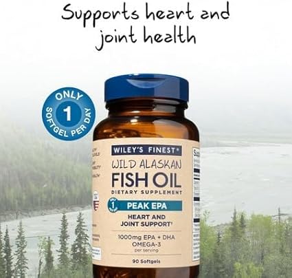 Wiley's Finest Wild Alaskan Fish Oil Peak EPA - Triple Strength Peak EPA &amp DHA Supplement - 1000mg Fish Oil - Omega-3s for Joint Health Support - 90 Softgels (90 Servings)