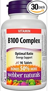 Webber Naturals B100 Complex (100mg of B Vitamins) Bonus Size 60+30 Tablets