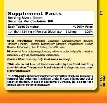 Nature's Blend Ferrous Gluconate 5 gr (324 mg) 100 count - Pack of 3