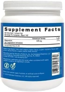 Natural Calm Magnesium Citrate Powder Raspberry Lemon Flavor Power Drink Mix 20oz