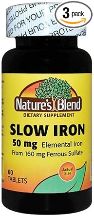 Nature's Blend Slow Iron 50mg 60 Tablets Per Bottle (Pack of 3)