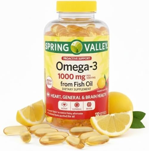 Spring Valley Omega-3 from Fish Oil Heart General &amp Brain Health Dietary Supplement Softgels 1000 mg 4-Month Supply 120 Count + Exclusive ''Thank You'' Sticker by MEELTA