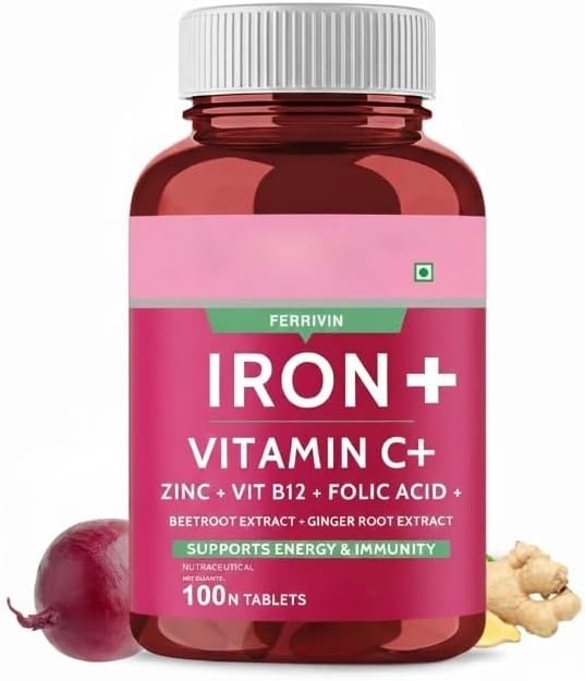 Iron + Vitamin C + Folic Acid Supplement | Fast Acting – Pack of 100 Tablets