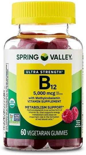 Spring Valley B12 5000 mcg-Vitamin Gummies Ultra Strength Methylcobalamin 60ct (Pack of 1) Set by Basket Goods