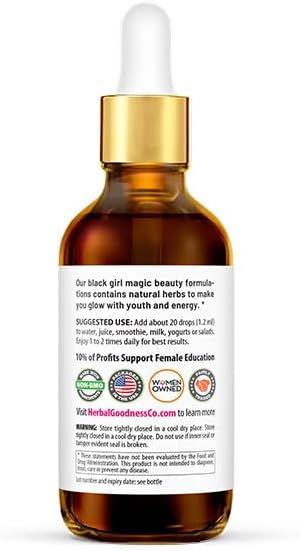 Herbal Goodness Black Girl Magic - Skin Supplements for Women Radiant Skin Beauty Support Essential Skin Food Ashwagandha Supplements - 1 Bottle (2 fl oz)