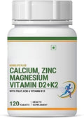Calcium Magnesium Zinc Vitamin D K2 Folic Acid &amp B12 Vegetarian Tablets Bone &amp Joint Support Supplement | Calcium Supplement for Women Men - 120 Tablets (Pack of 1)