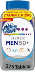 Silver Men 50 Plus 275 Tablets - Complete Daily Multivitamin Supplement for Men and Senior Adults – High Potency Vitamins &amp Minerals for Men's Health Over 50