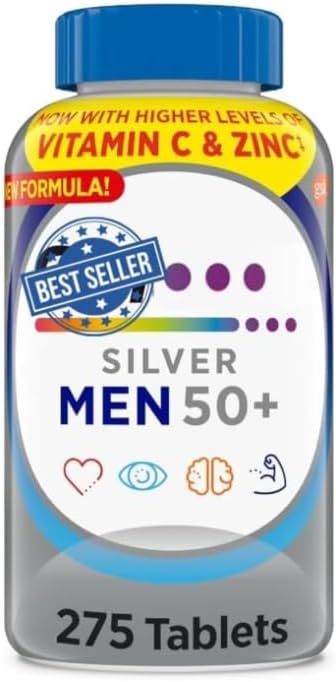 Silver Men 50 Plus 275 Tablets - Complete Daily Multivitamin Supplement for Men and Senior Adults – High Potency Vitamins &amp Minerals for Men's Health Over 50