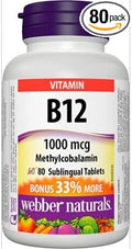 Webber Naturals B12 1000 mcg Sublingual (Methylcobalamin) 80 Tablets Bonus Pack