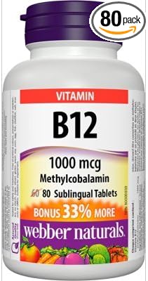 Webber Naturals B12 1000 mcg Sublingual (Methylcobalamin) 80 Tablets Bonus Pack