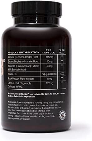 Watermans Allevi8 Curcumin Turmeric Ginger Frankincense Vitamin D &amp Black Pepper Extract for Best Absorption - Daily Joint &amp Mental Health Immune Health Support