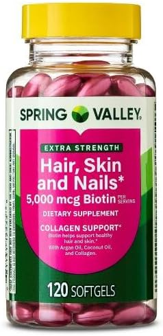 H4U Spring Valley Extra Strength Hair Skin &amp Nails Collagen Support Softgels 5000 mcg Biotin 120 Count