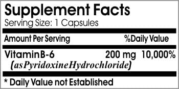 B-6 Vitamin 200mg // 100 Capsules // Pure // by PureControl Supplements