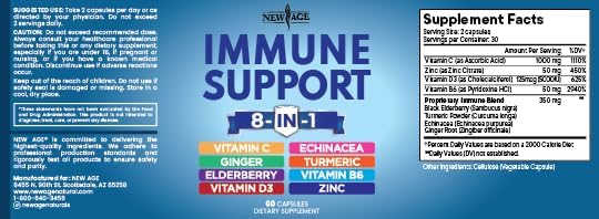 8 in 1 Immune Support Booster Supplement with Echinacea Vitamin C and Zinc 50mg Vitamin D 5000 IU Turmeric Curcumin &amp Ginger B6 Elderberry (8 in 1 Capsules (Pack of 3))