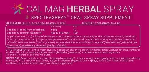 Spectraspray CalMAG + D3 Herbal Oral Supplement Spray Natural Orange Flavor Vegan &amp Non-GMO Formula Calcium + Magnesium 8 mg Vitamin C &amp 400 IU D3 per Serving 30 Day Supply