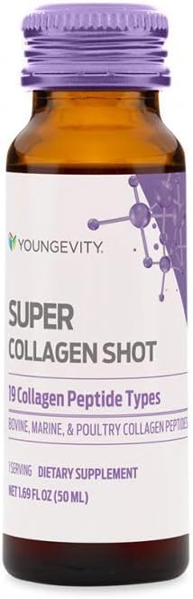 Youngevity Super Collagen Shot™ | 10g Collagen Peptides + Hyaluronic Acid &amp Biotin | Liquid Daily Collagen for Skin Hair Nails &amp Bone Support | Non-GMO &amp Gluten-Free